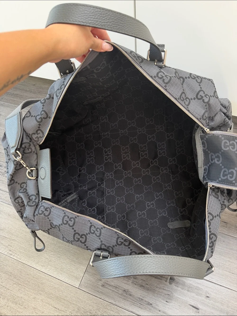 Gucci Gray Black GG Canvas Boston Bag